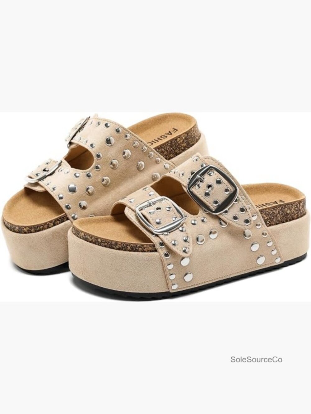 Platform Sandals Comfortable Cork Footbed Non Slip Adjustable Straps Studded